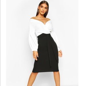 Off the shoulder wrap midi dress